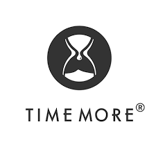Hour glass in black circle with word Timemore underneath